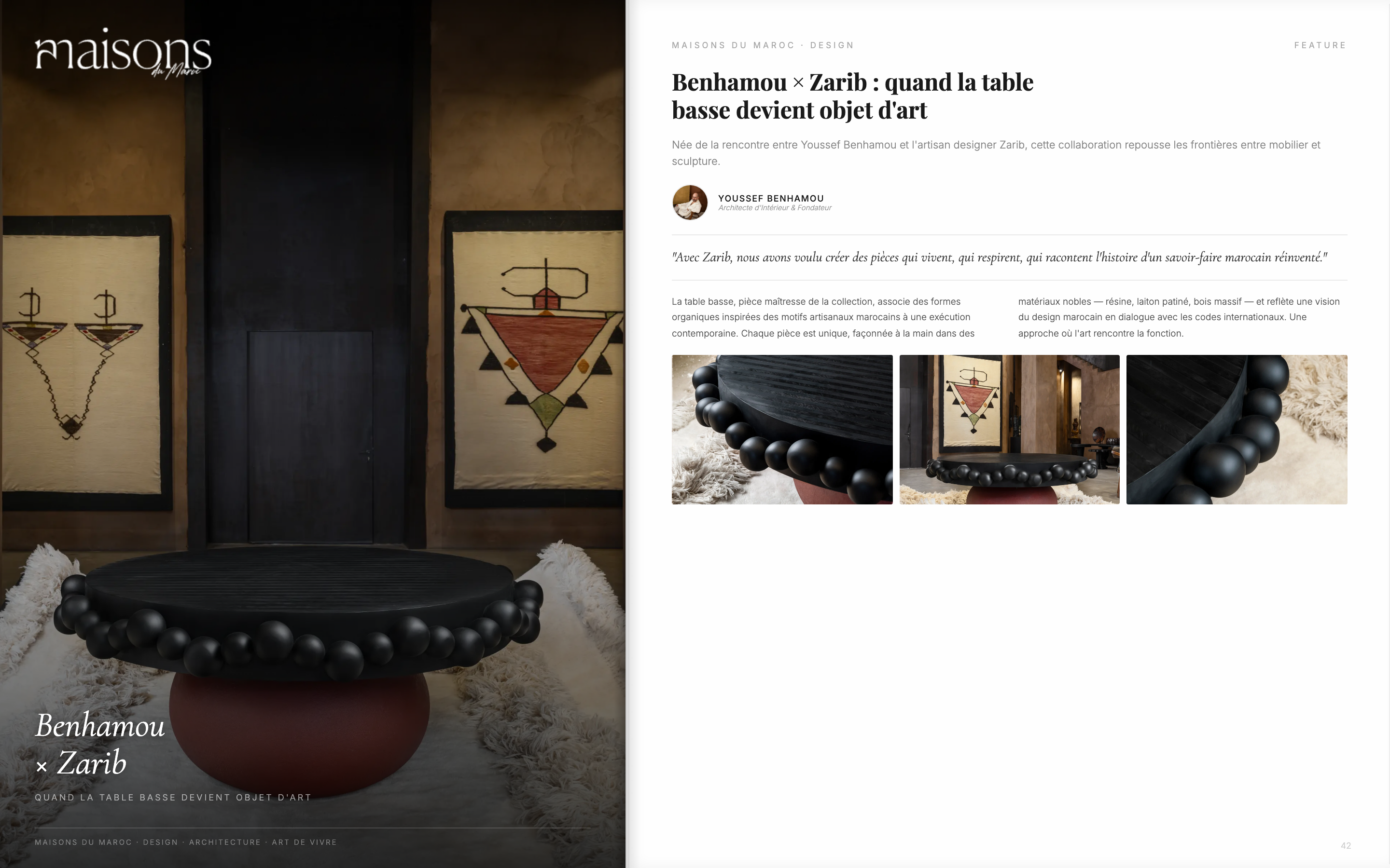 Benhamou × Zarib : quand la table basse devient objet d'art